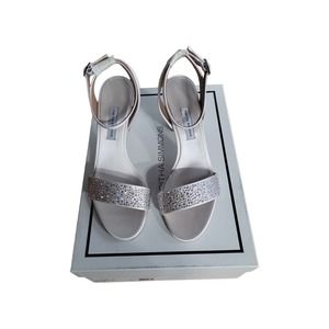 Tabitha Simmons Womens Leticia Ankle Strap Sandals Gray Rhinestone 8.5 B New